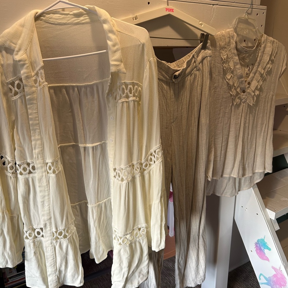 Cream Boho Lace Trim Outfit Set